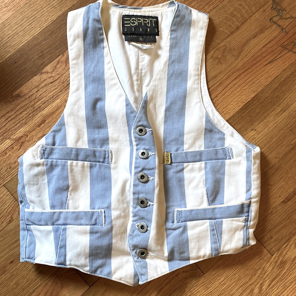 Vintage Esprit Striped Denim Vest - Small